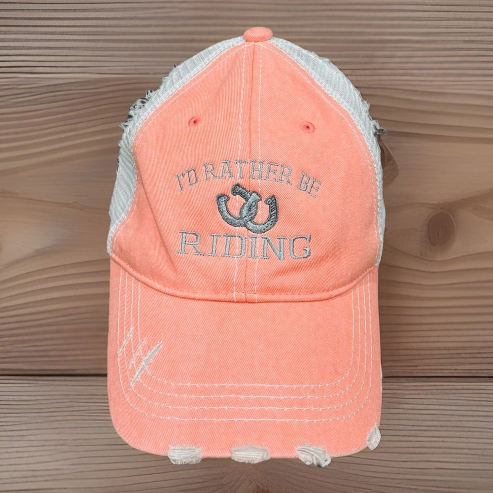 Hat Cap Strapback Adjustable Womens Outdoor Casual I'D RATHER BE RIDING Ponytail